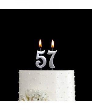 Silver 57th Birthday Numeral Candle- Number 57 Cake Topper Candles Party Decoration for Women or Men - CW18U32ZYRA $6.69 Birt...