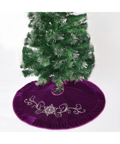 Purple Velvet Flower Embroidered Center- Pleat Luxurious Velvet Border-Chritmas Tree Skirt- Xmas Christmas Holiday Party Deco...