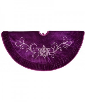 Purple Velvet Flower Embroidered Center- Pleat Luxurious Velvet Border-Chritmas Tree Skirt- Xmas Christmas Holiday Party Deco...