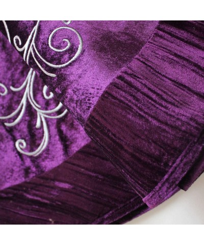 Purple Velvet Flower Embroidered Center- Pleat Luxurious Velvet Border-Chritmas Tree Skirt- Xmas Christmas Holiday Party Deco...