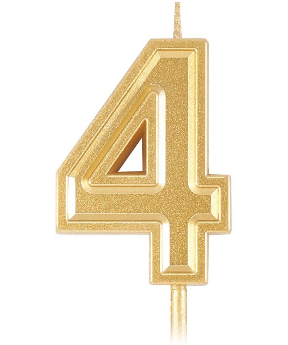 Birthday Cake Candle Number 4- Golden Glitter Numeral Topper Decoration for Wedding Anniversary- Kids and Adults Party Celebr...