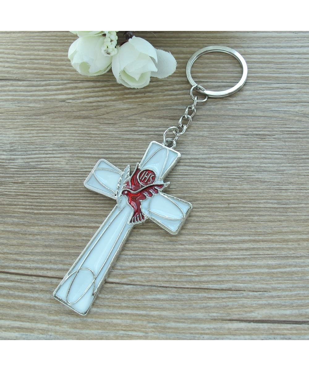 12 Pcs Confirmation Red Holy Spirit Dove Cross Keychain Party Favor Enamel Cross Key Ring - C6195MX4TKG $18.18 Favors