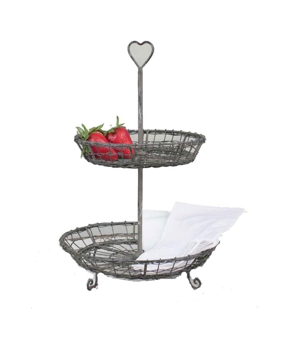 CTW Metal Heart 2 Tiered Galvanized Serving Stand Platter for Appetizers Dessert Cupcakes Napkins Rustic Country Farmhouse St...