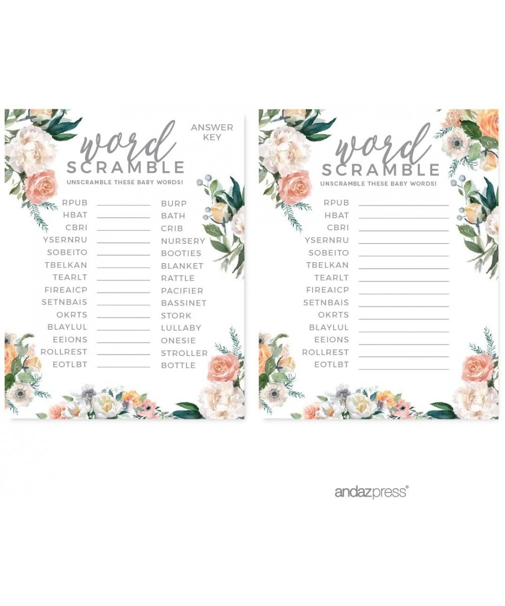 Peach Coral Floral Garden Party Baby Shower Collection- Word Scramble Game Cards- 20-Pack- Games Activities and Decorations -...