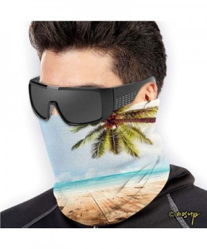 Face Mask Custom 3D Seamless Half Face Bandana Balaclava - Top of Wood Table with Blurred Sea and Coconut Tree Background - M...