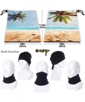 Face Mask Custom 3D Seamless Half Face Bandana Balaclava - Top of Wood Table with Blurred Sea and Coconut Tree Background - M...