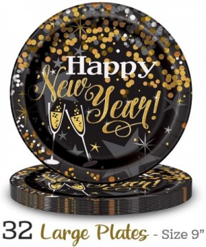 New Years Eve Party Supplies 32 Servings - Paper Plates 9 inch- Party Cups 16 oz- Napkins- 12 ft Banner- 2 Crepe Streamers (8...