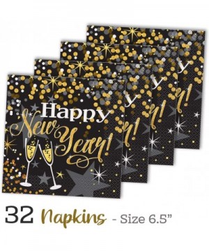 New Years Eve Party Supplies 32 Servings - Paper Plates 9 inch- Party Cups 16 oz- Napkins- 12 ft Banner- 2 Crepe Streamers (8...