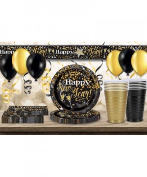 New Years Eve Party Supplies 32 Servings - Paper Plates 9 inch- Party Cups 16 oz- Napkins- 12 ft Banner- 2 Crepe Streamers (8...