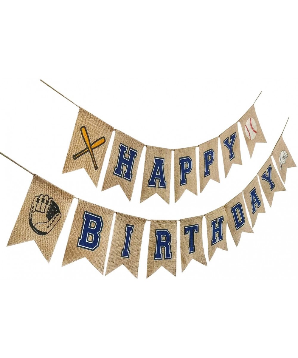 Baseball Happy Birthday Burlap Banner Happy Bday Bunting Banner Garland Flags for Baseball Party Decorations 041L - Happy Bir...