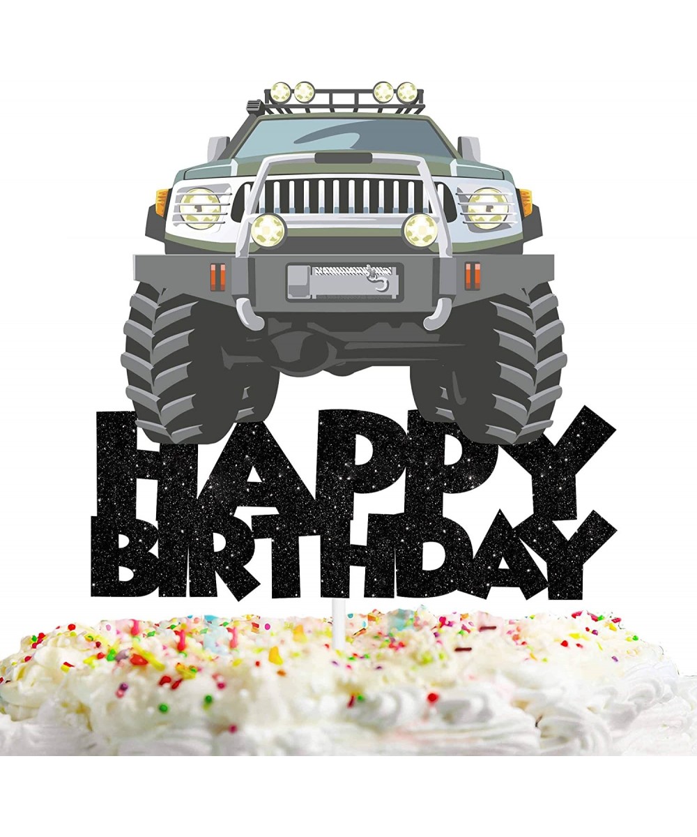Road Vehicle Happy Birthday Cake Topper Decorations with Car for Truck Theme Picks for Kids Birthday Party Decor Supplies - C...