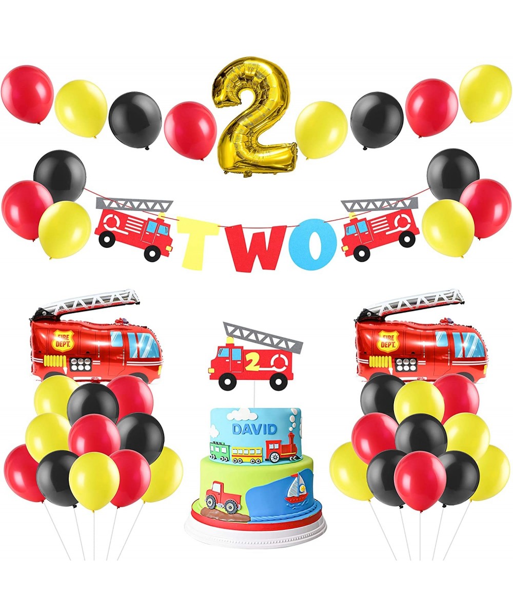 42Pack Firefighter Two Year Old Themed Party Supplies Fireman Two Birthday Party Favor Decoration Fire Truck 2nd Banner Cake ...