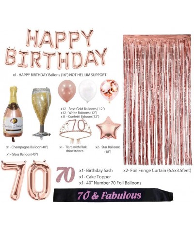 Rose Gold 70th Birthday Decorations for Women- 70 Birthday Party Supplies Include Foil Fringe Curtains- Happy Birthday Balloo...