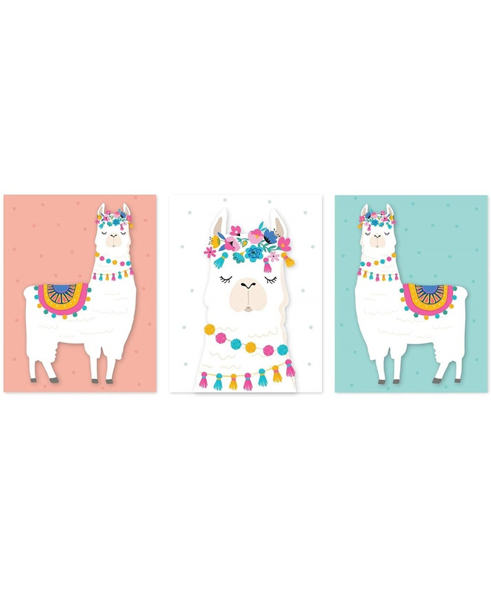 Nursery Kids Room Llama Wall Art Decor Posters- 8.5x11-inch- Peach- White- Aqua- Llama Alpaca Head Graphic- 3-Pack- Unframed ...