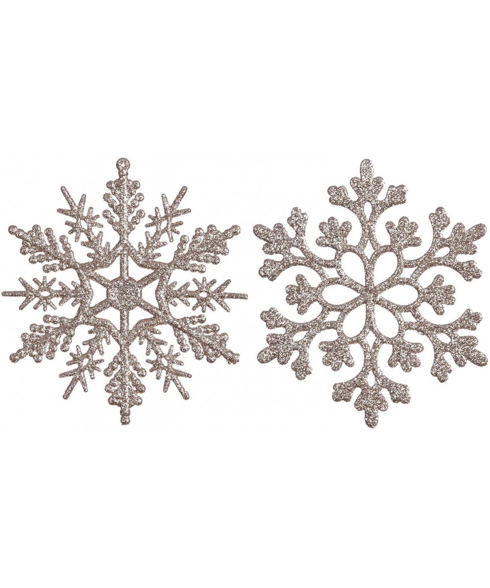 Plastic Christmas Glitter Snowflake Ornaments Christmas Tree Decorations- 4-inch- Set of 36- Champagne - Champagne - CN1855CL...