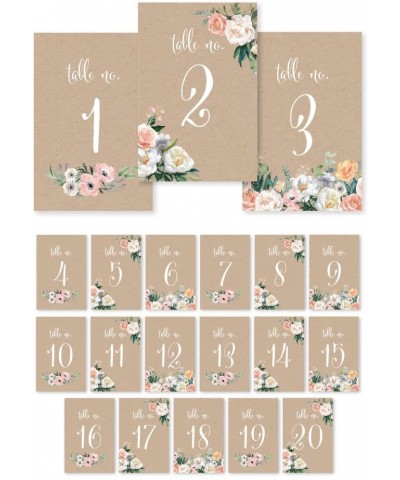 Peach Coral Kraft Brown Rustic Floral Garden Party Wedding Collection- Table Numbers 1-20 on Perforated Paper- Single-Sided- ...