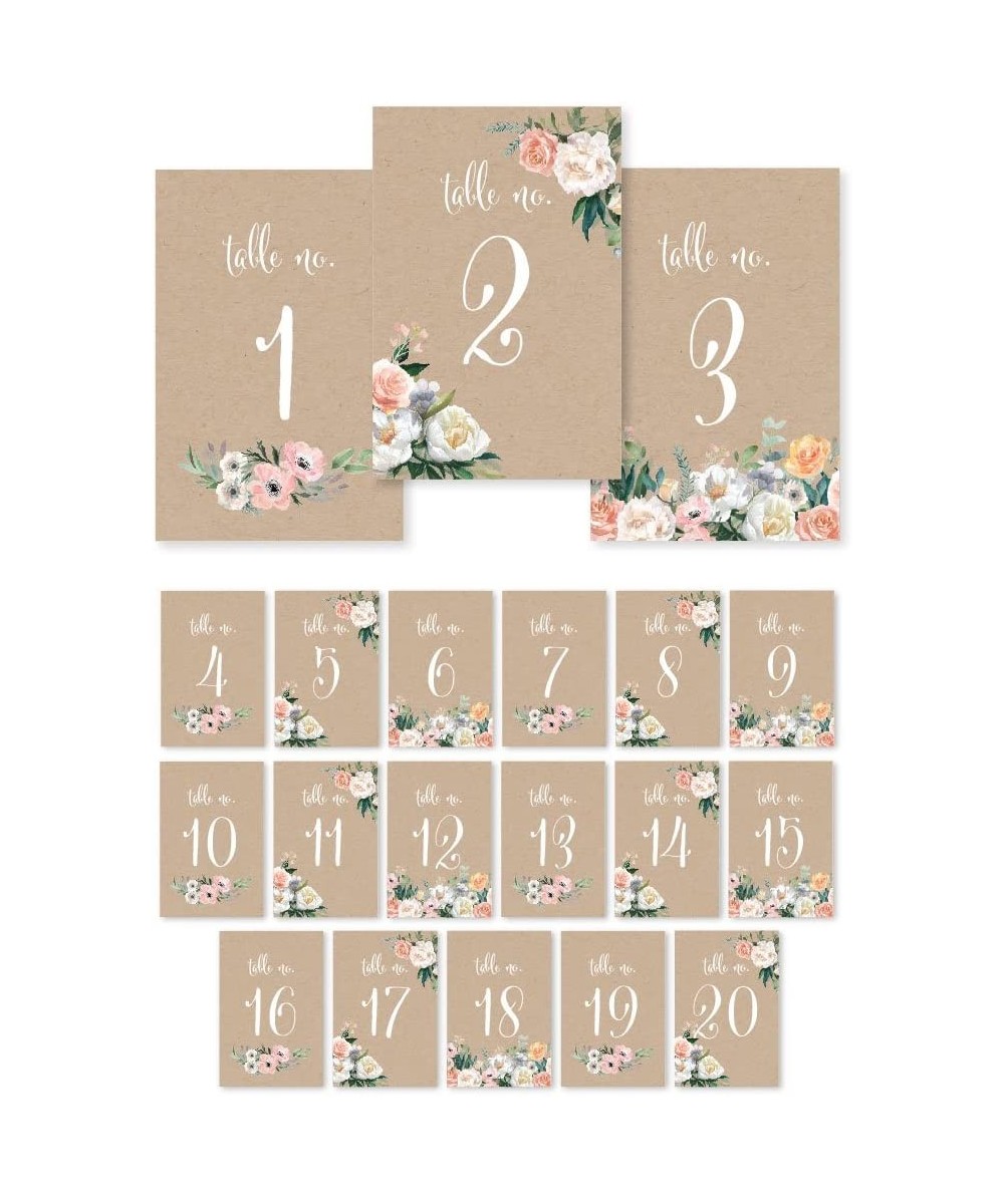 Peach Coral Kraft Brown Rustic Floral Garden Party Wedding Collection- Table Numbers 1-20 on Perforated Paper- Single-Sided- ...