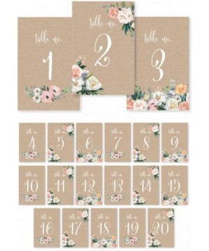 Peach Coral Kraft Brown Rustic Floral Garden Party Wedding Collection- Table Numbers 1-20 on Perforated Paper- Single-Sided- ...