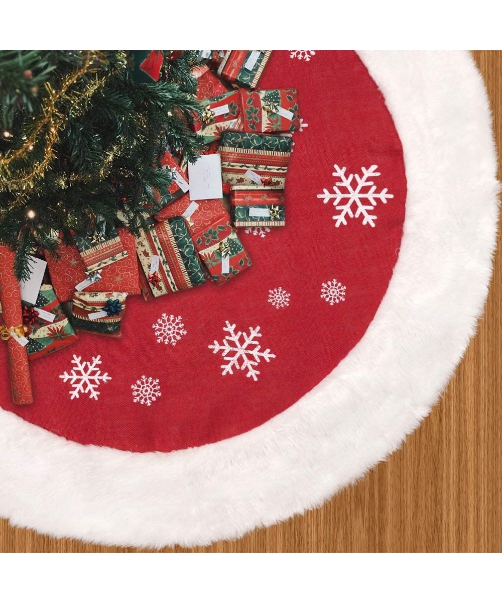 Burlap Christmas Tree Skirt Trimmed with Faux Fur 48 Inches- Rustic Xmas Plush Tree Skirt Double-Layered for Christmas Decora...