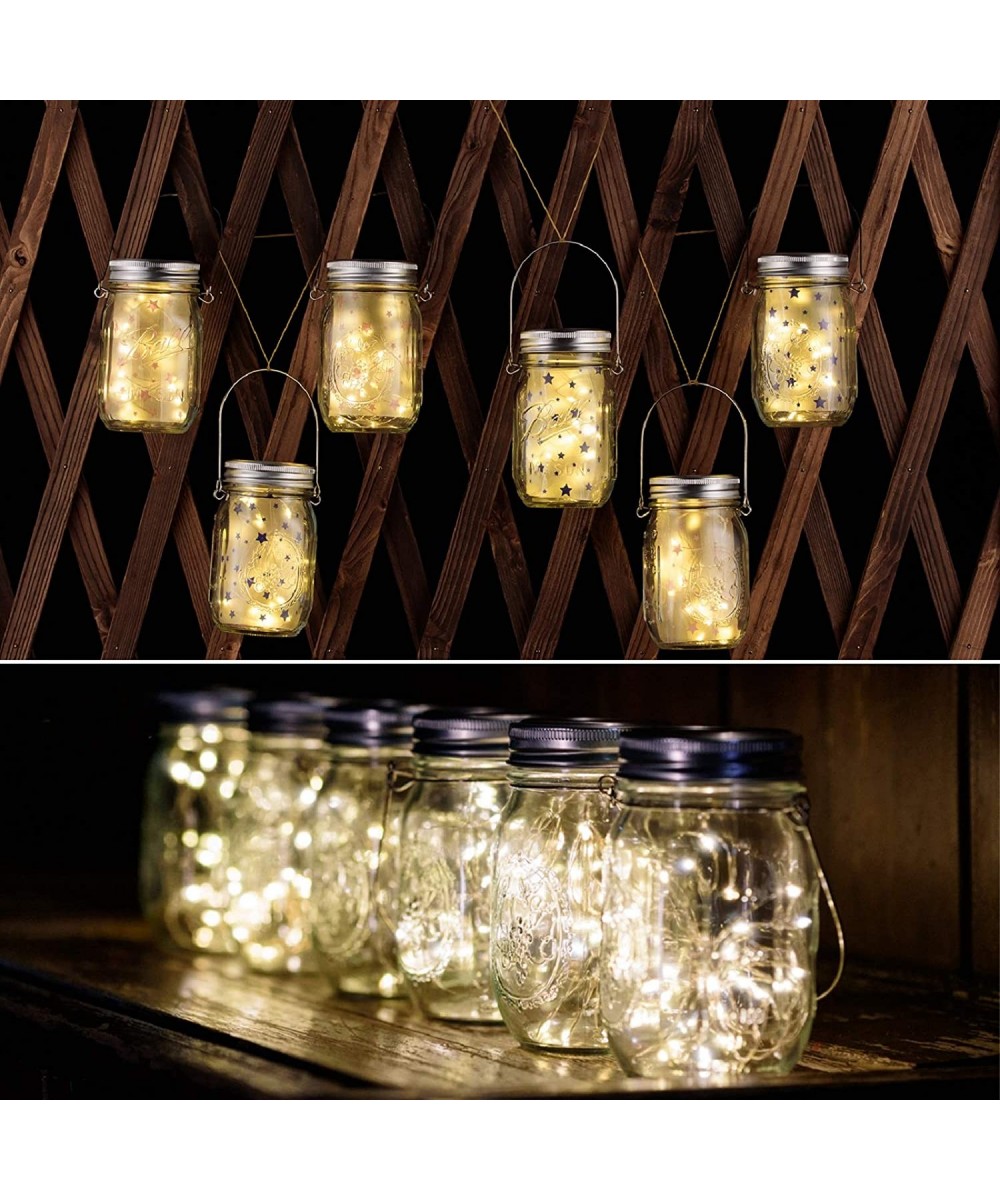 YITING Solar Hanging Mason Jar Lights 6 Pack 30 LED Fairy Lights Solar Laterns Outdoor Hanging Table Lights 6 Hangers and Jar...