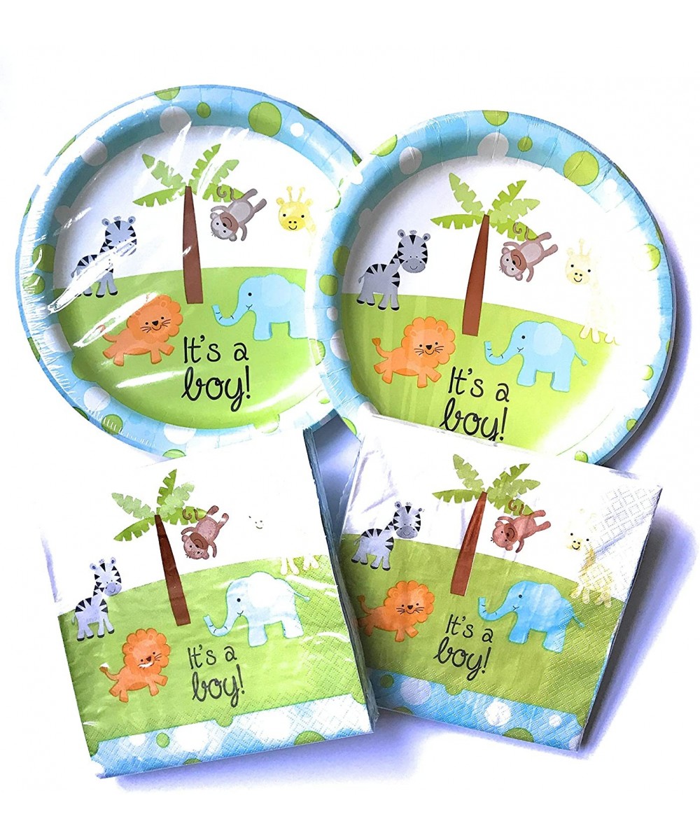 Boy Baby Shower Paper Plates and Napkins Set - 36 Large Plates and 40 Napkins Featuring Cute Animal Theme! (Boy) - Boy - CJ18...