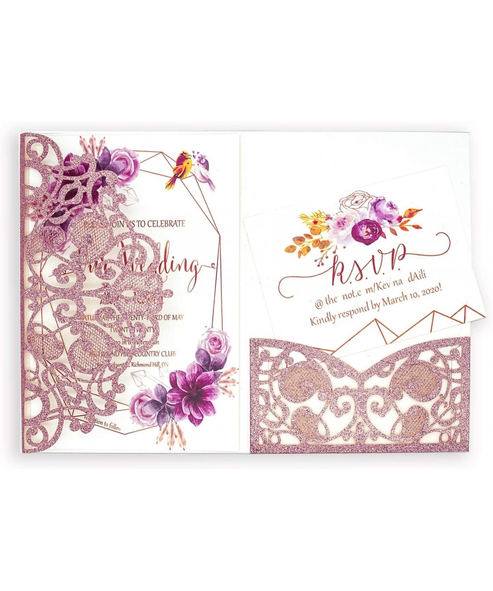 20 pcs Laser Cut Wedding Invitations Cards Pockets Glitter Invite 3 Fold for Wedding Quinceañera Birthday Party Bridal Shower...