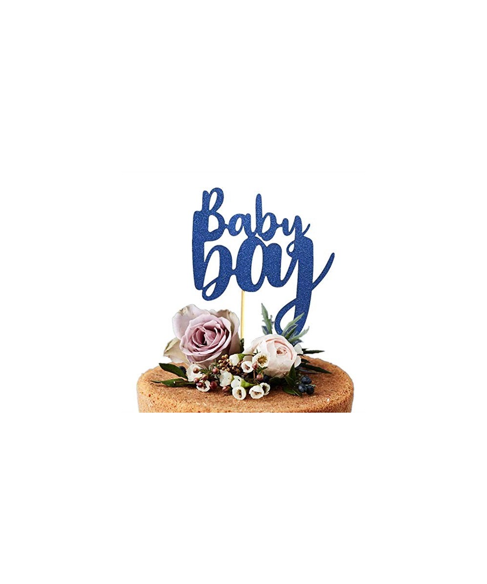 2PCS Blue Glittery Baby Boy Shower Cake Topper for Baby Shower Party-Gender Reveal-1st Birthday Party Decorations - CH18ZN2T3...