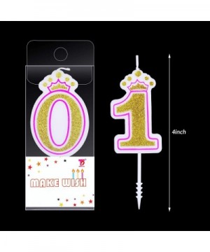 10 Pieces Numeral Candles Birthday Pink Candles with Crown Number 0-9 Glitter Cake Topper Decoration for Girls Kids Birthday ...