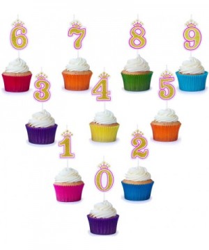 10 Pieces Numeral Candles Birthday Pink Candles with Crown Number 0-9 Glitter Cake Topper Decoration for Girls Kids Birthday ...