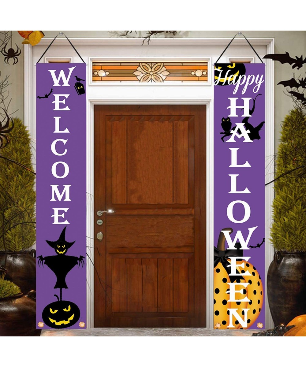 Halloween Welcome Porch Sign Banner Happy Halloween Decorations-Halloween Hanging Sign for Home Office Porch Front Door Yard ...