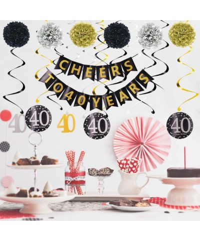 40th Birthday Decorations Kit- Gold Glittery Cheers to 40 Years Banner- Happy Birthday Banner- Hanging Swirls- Paper Garland ...