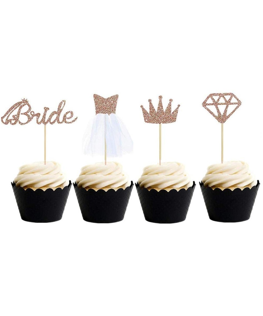 24 Pack Glitter Rose Gold Bride Crown Wedding Dress Diamond Cupcake Toppers for Bride to Be Wedding Engagement Bridal Shower ...