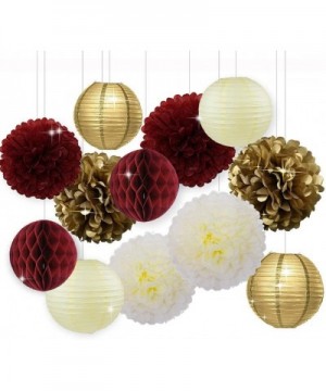 Burgundy Gold Cream 8inch 10inch Tissue Paper Pom Pom Paper Flowers Paper Honeycomb Paper Lanterns for Burgundy Themed Party-...