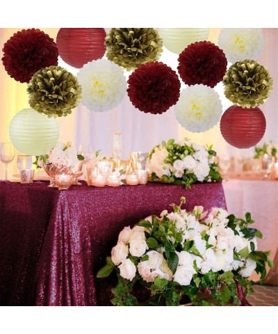 Burgundy Gold Cream 8inch 10inch Tissue Paper Pom Pom Paper Flowers Paper Honeycomb Paper Lanterns for Burgundy Themed Party-...