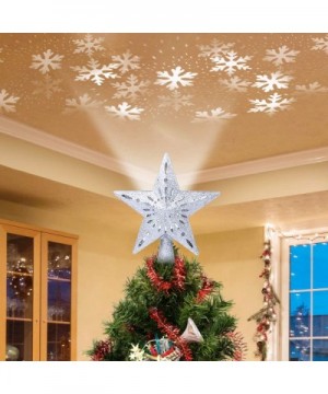 Christmas Tree Topper Lighted Star [Silver]-3D Hollow Sparkling Star Christmas Tree Topper with Rotating Magic Cool White Sno...