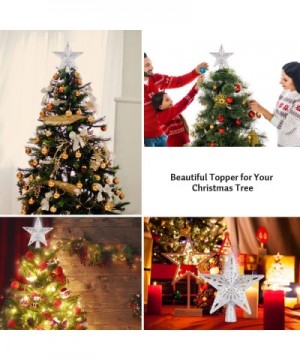 Christmas Tree Topper Lighted Star [Silver]-3D Hollow Sparkling Star Christmas Tree Topper with Rotating Magic Cool White Sno...