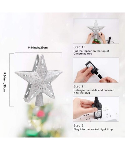 Christmas Tree Topper Lighted Star [Silver]-3D Hollow Sparkling Star Christmas Tree Topper with Rotating Magic Cool White Sno...