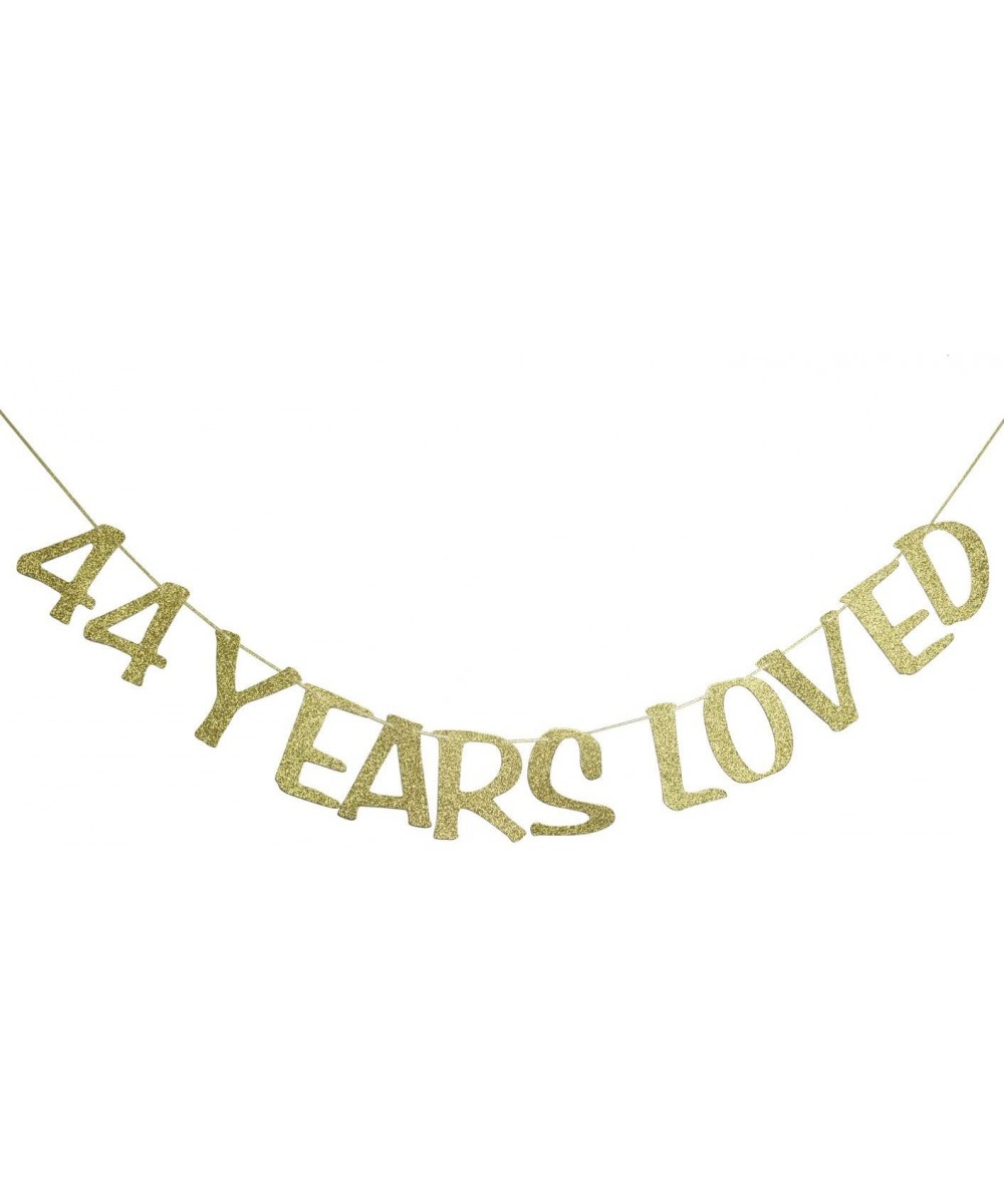 44 Years Loved Banner Sign Gold Glitter for 44th Birthday Party Decorations Anniversary Decor Pre-assembled Bunting Photo Boo...