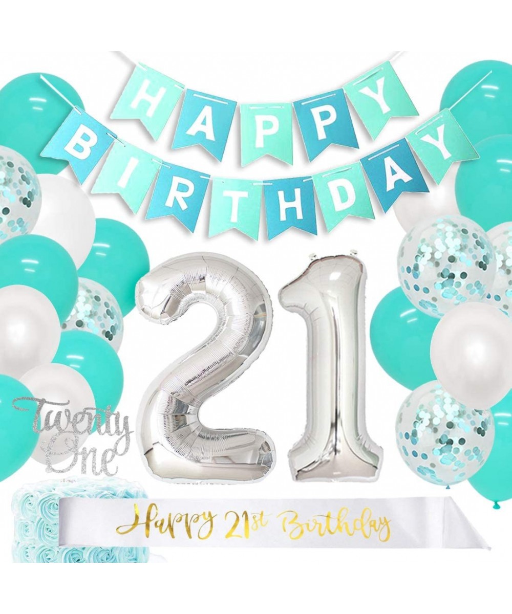 21st Birthday Decorations Girls Teal Happy 21st Birthday Sash Twenty One Birthday Cake Topper Number 21 Balloons for Her Woma...