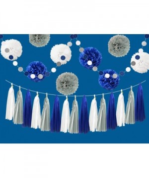 26pcs Royal Blue Gray White Baby Shower Birthday Wedding Tissue Paper Pom Pom Party Decoration Kit - 12" 10" 8 - Blue Grey Wh...