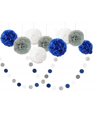 26pcs Royal Blue Gray White Baby Shower Birthday Wedding Tissue Paper Pom Pom Party Decoration Kit - 12" 10" 8 - Blue Grey Wh...