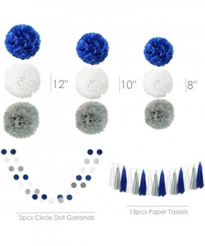 26pcs Royal Blue Gray White Baby Shower Birthday Wedding Tissue Paper Pom Pom Party Decoration Kit - 12" 10" 8 - Blue Grey Wh...