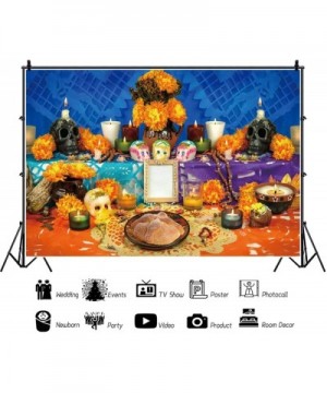 5x3ft Day of The Dead Backdrop For Mexican Fiesta Altar Offerings Sugar Skulls Photography Background Dia De Los Muertos Cost...