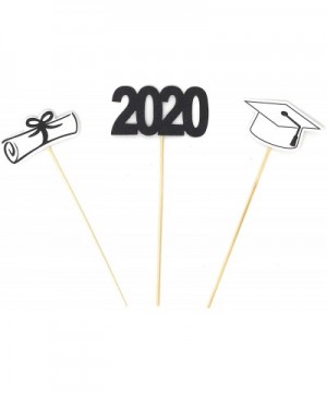 Double Sided Graduation 2020 Black Centerpiece Sticks Set of 3 Graduation Hat Diploma Year Floral Picks Glitter and Foil (Bla...