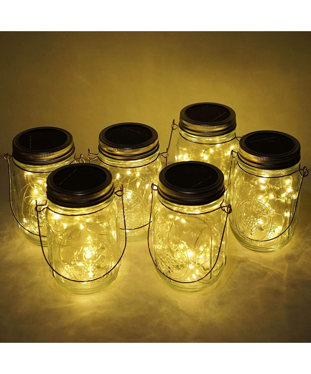 Solar Mason Jar Lid Lights- 6 Pack 20 LED Waterproof Fairy Star Firefly String Lights with (6 Hangers Included-Jars Not Inclu...