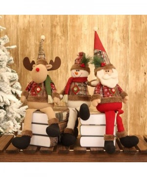 Christmas Decoration Handmade Plush Santa Claus Snowman Figurines with Long Hat Home Desktop Collectible Stuffed Long Leg Dol...