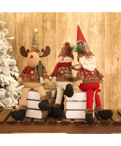 Christmas Decoration Handmade Plush Santa Claus Snowman Figurines with Long Hat Home Desktop Collectible Stuffed Long Leg Dol...