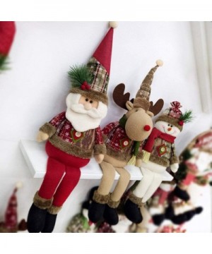 Christmas Decoration Handmade Plush Santa Claus Snowman Figurines with Long Hat Home Desktop Collectible Stuffed Long Leg Dol...