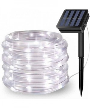 Solar String Lights Outdoor- Updated 100 LED Solar Rope Lights Outdoor Waterproof Fairy Lights 8 Modes Silver Wire Light PVC ...