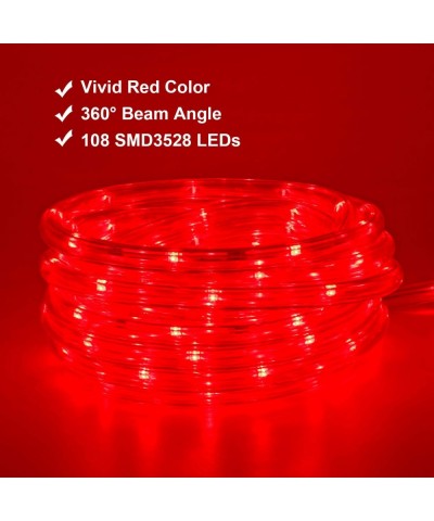 Red LED Lights- 16ft Rope Lights- Flexible and Connectable Strip Lighting- Waterproof for Indoor Outdoor Use- 360 Beam Angle-...